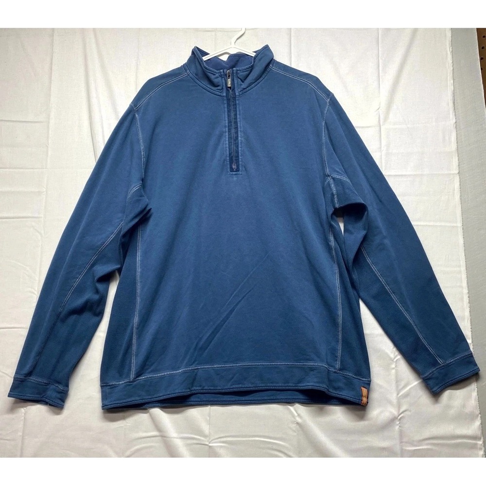 Tommy Bahama Island Crafted Sweater Mens XL Blue Cotton Stretch Quarter Zip